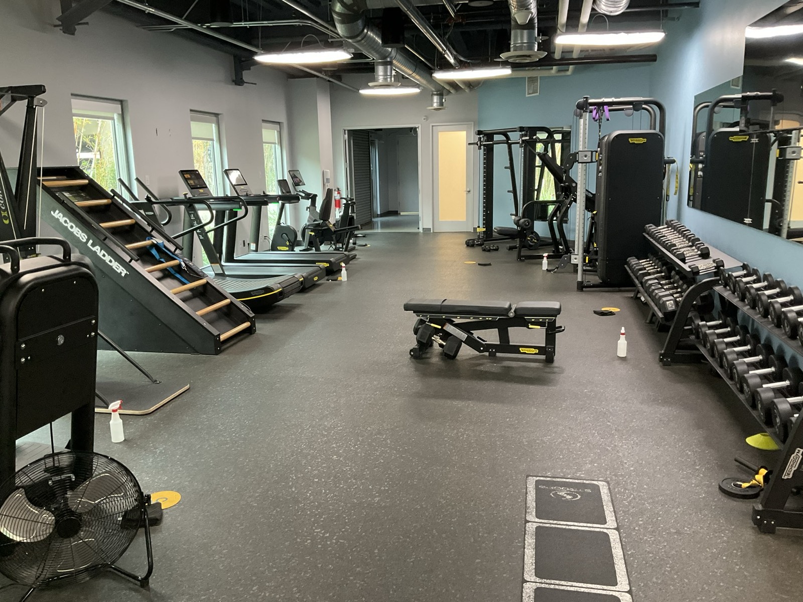 Free-weight training floor at Calabasas Fitness Center in Calabasas, CA