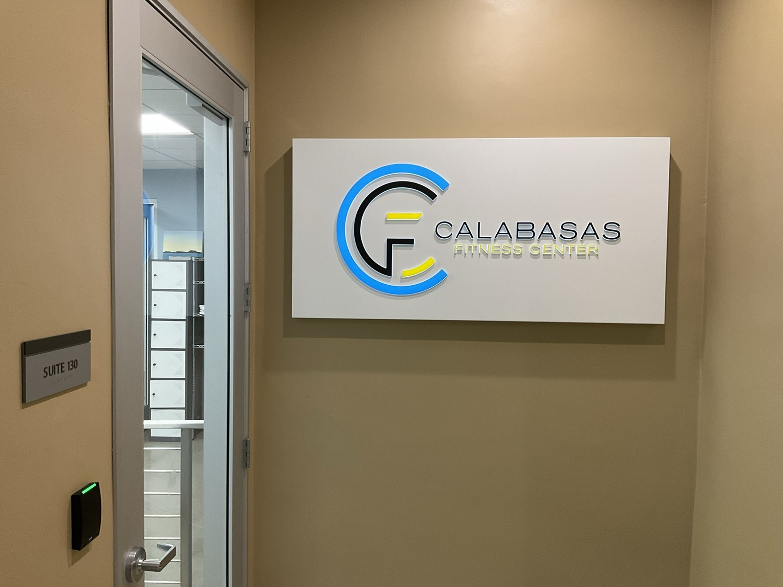 Interior signage with the Calabasas Fitness Center logo in Calabasas, CA