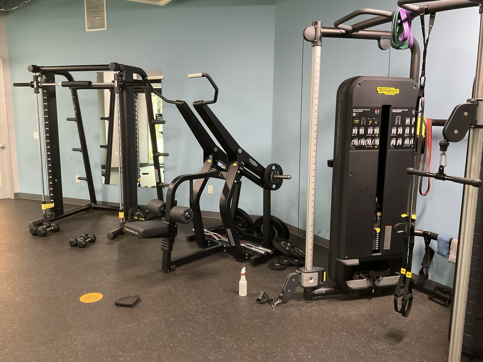 Cable machine and dumbbell strength area at Calabasas Fitness Center in Calabasas, CA